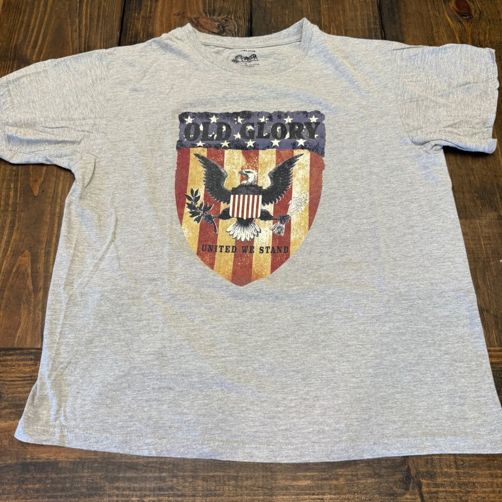Buckhorn River Mens Old Glory Eagle Graphic Tee Grey Short‎ Sleeve XL